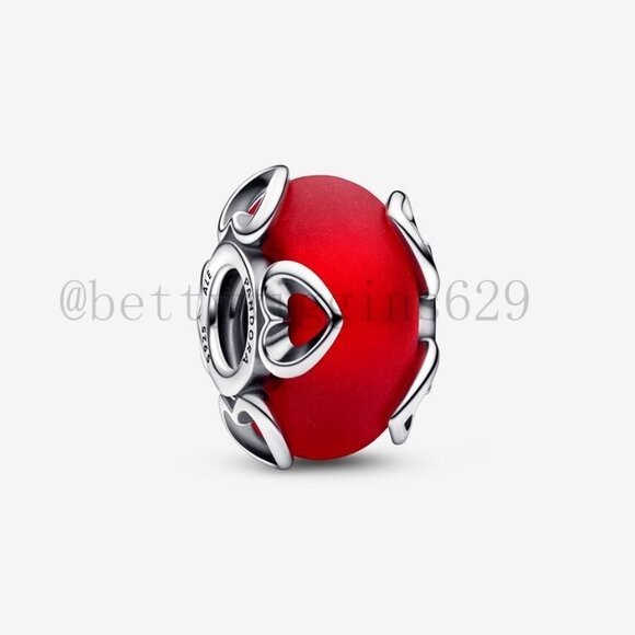 Pandora Frosted Red Murano Glass & Hearts Charm - Picture 1 of 7